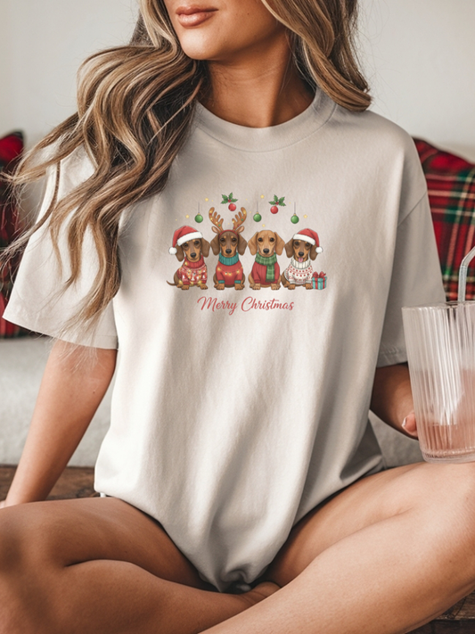 Christmas Dachshund Dogs T-Shirt - Merry Christmas Cute Holiday Tee