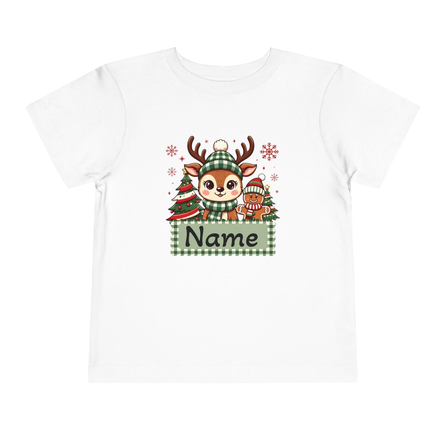 Personalized Toddler Tee — Cute Reindeer Christmas Name Shirt