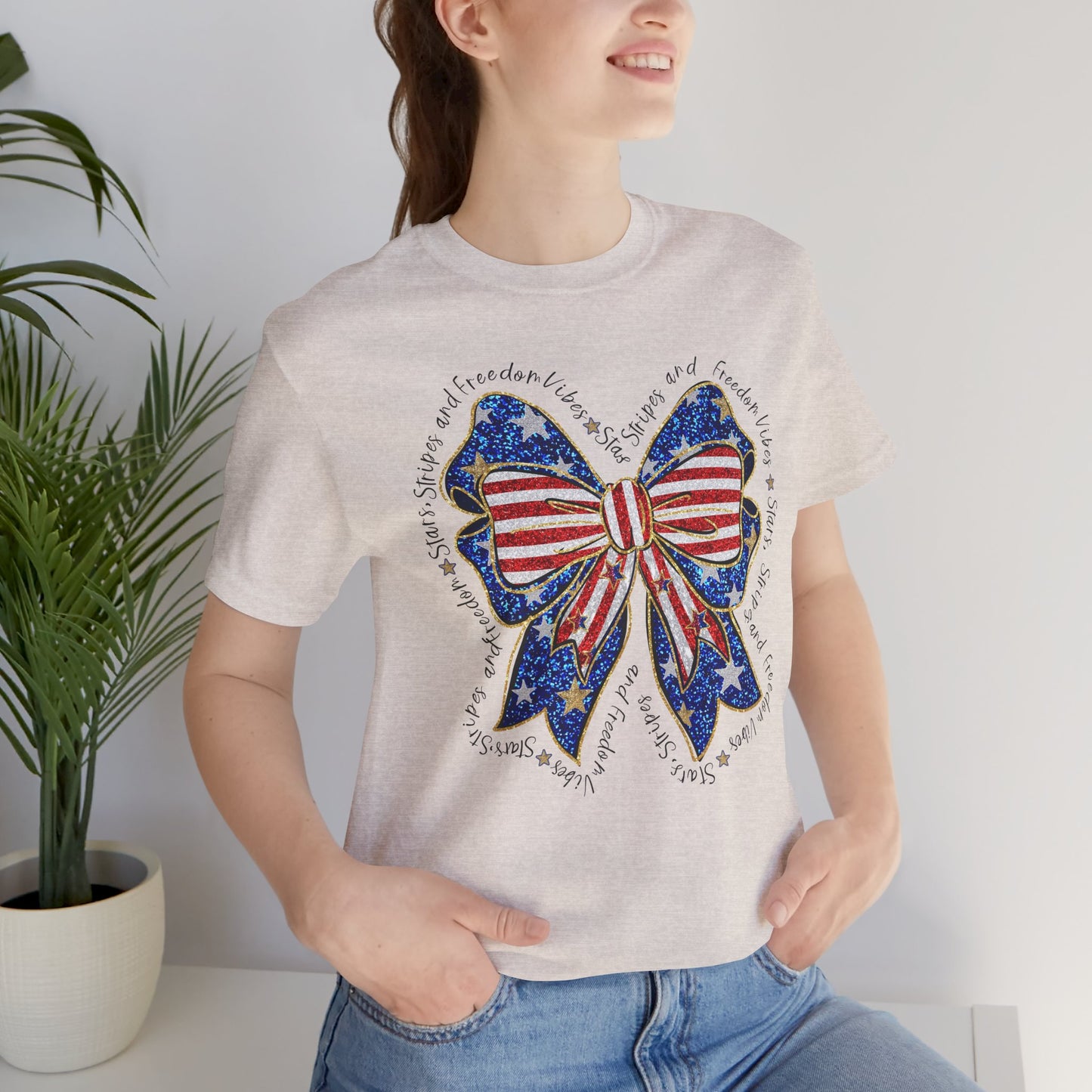 Patriotic Bow Tee - Unisex Jersey Short Sleeve T-Shirt, Independence Day Outfit, Festive Wear, 4th of July Celebration, Casual Summer Shirt