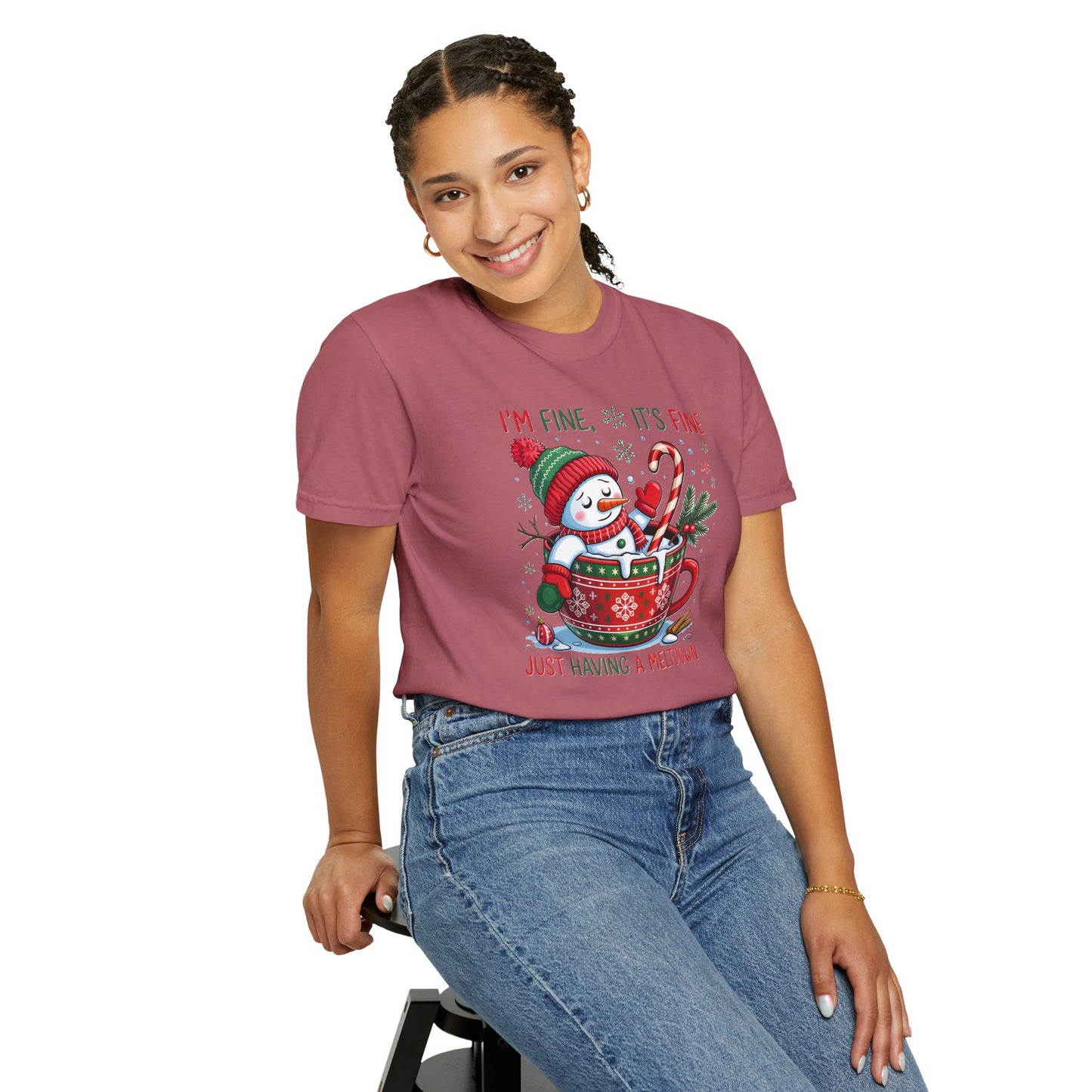 Holiday Snowman T-Shirt — "I'm Fine, It's Fine, Just Having a Meltdown" Christmas Graphic Tee