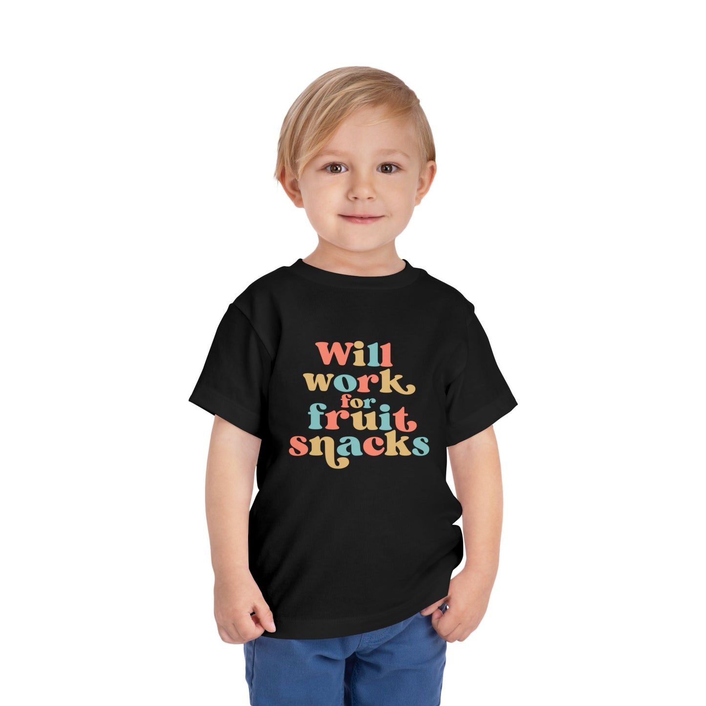 Toddler Short Sleeve Tee - Will Work for Fruit Snacks, Cute Kids T-Shirt, Baby Shower Gift, Toddler Outfit, Summer Wear