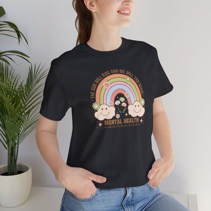 Mental Cloud Tee, Cute Rainbow Graphic Shirt, Comfort for Every Day, Gift for Friends, LGBTQ+ Pride, Self-Care Apparel
