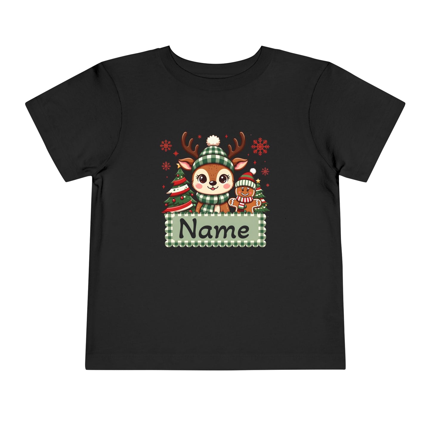 Personalized Toddler Tee — Cute Reindeer Christmas Name Shirt