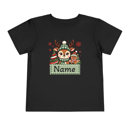 Personalized Toddler Tee — Cute Reindeer Christmas Name Shirt