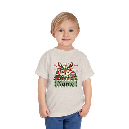 Personalized Toddler Tee — Cute Reindeer Christmas Name Shirt