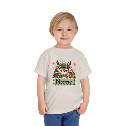 Personalized Toddler Tee — Cute Reindeer Christmas Name Shirt