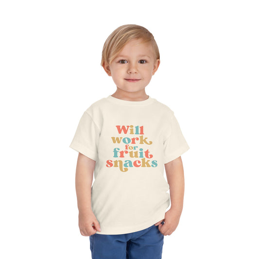 Toddler Short Sleeve Tee - Will Work for Fruit Snacks, Cute Kids T-Shirt, Baby Shower Gift, Toddler Outfit, Summer Wear