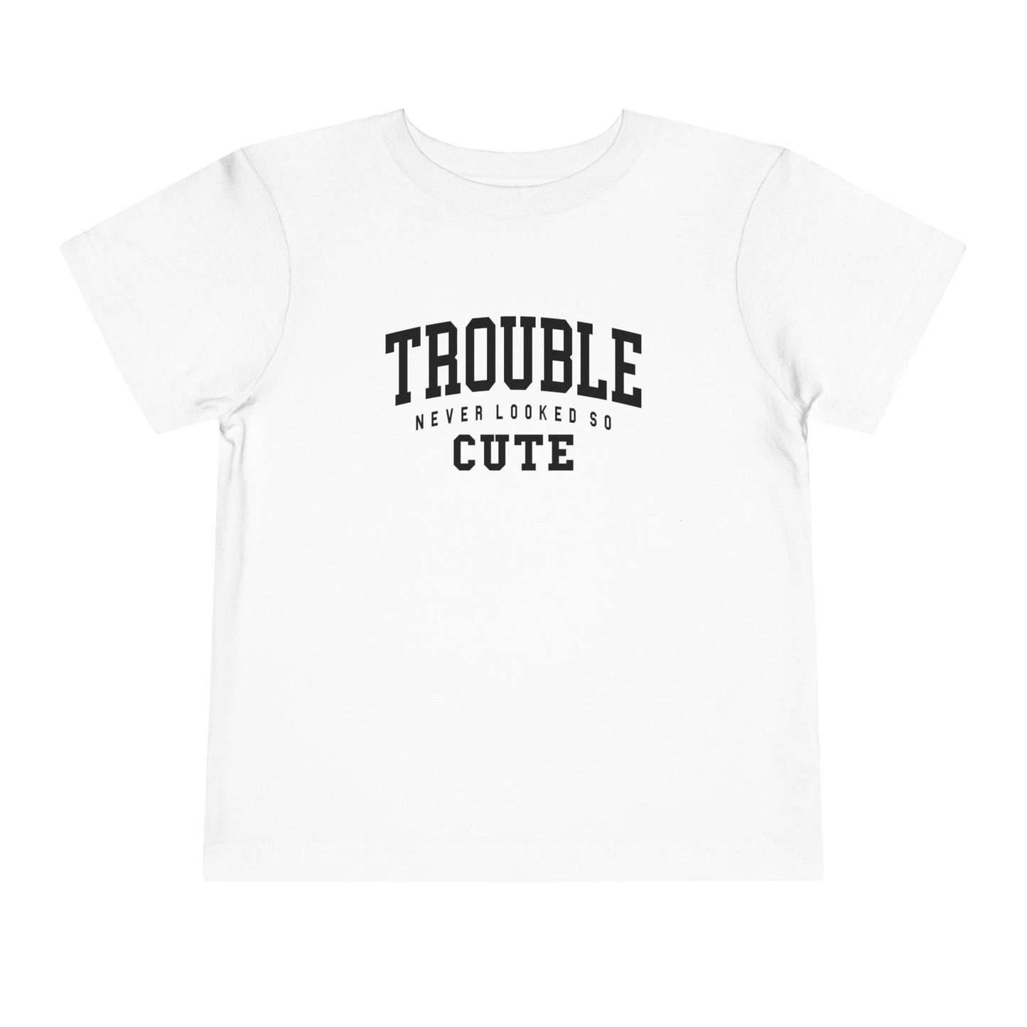 Cute Toddler Tee - "Trouble Never Looked So Cute" - Playful Gift for Kids, Birthday Wear, Baby Shower Present, Humor Tee