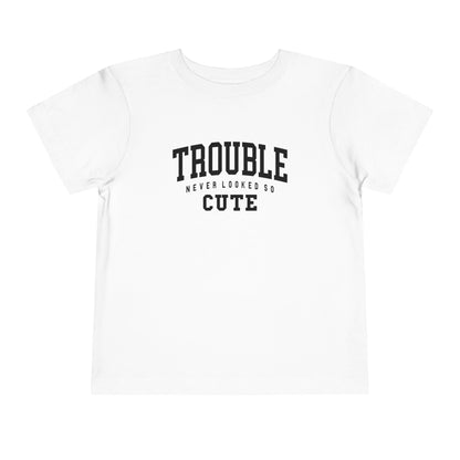 Cute Toddler Tee - "Trouble Never Looked So Cute" - Playful Gift for Kids, Birthday Wear, Baby Shower Present, Humor Tee