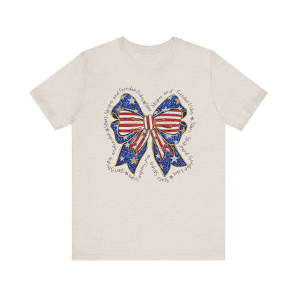 Patriotic Bow Tee - Unisex Jersey Short Sleeve T-Shirt, Independence Day Outfit, Festive Wear, 4th of July Celebration, Casual Summer Shirt