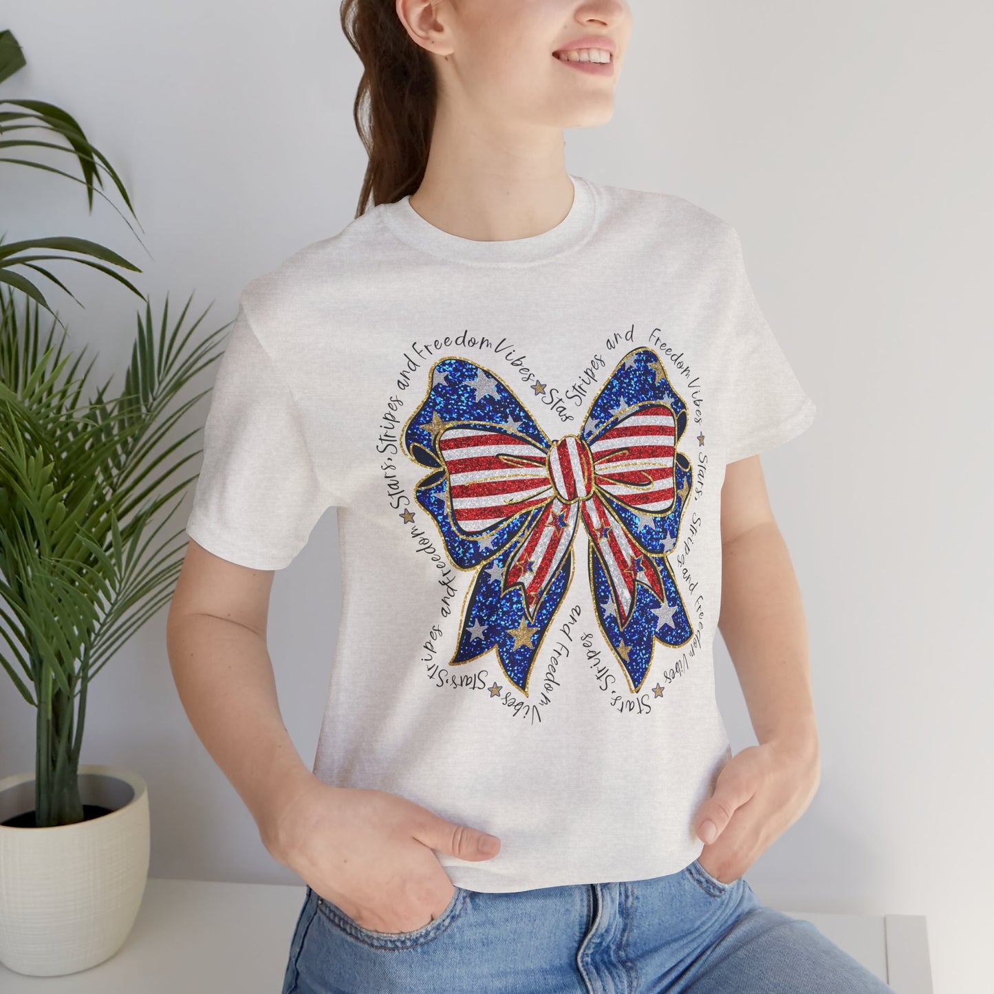 Patriotic Bow Tee - Unisex Jersey Short Sleeve T-Shirt, Independence Day Outfit, Festive Wear, 4th of July Celebration, Casual Summer Shirt