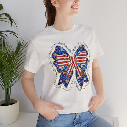 Patriotic Bow Tee - Unisex Jersey Short Sleeve T-Shirt, Independence Day Outfit, Festive Wear, 4th of July Celebration, Casual Summer Shirt