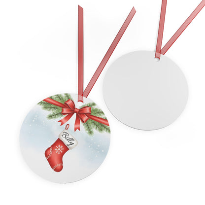 Personalized Metal Ornament — Red Stocking "Billy" Christmas Tree Decoration