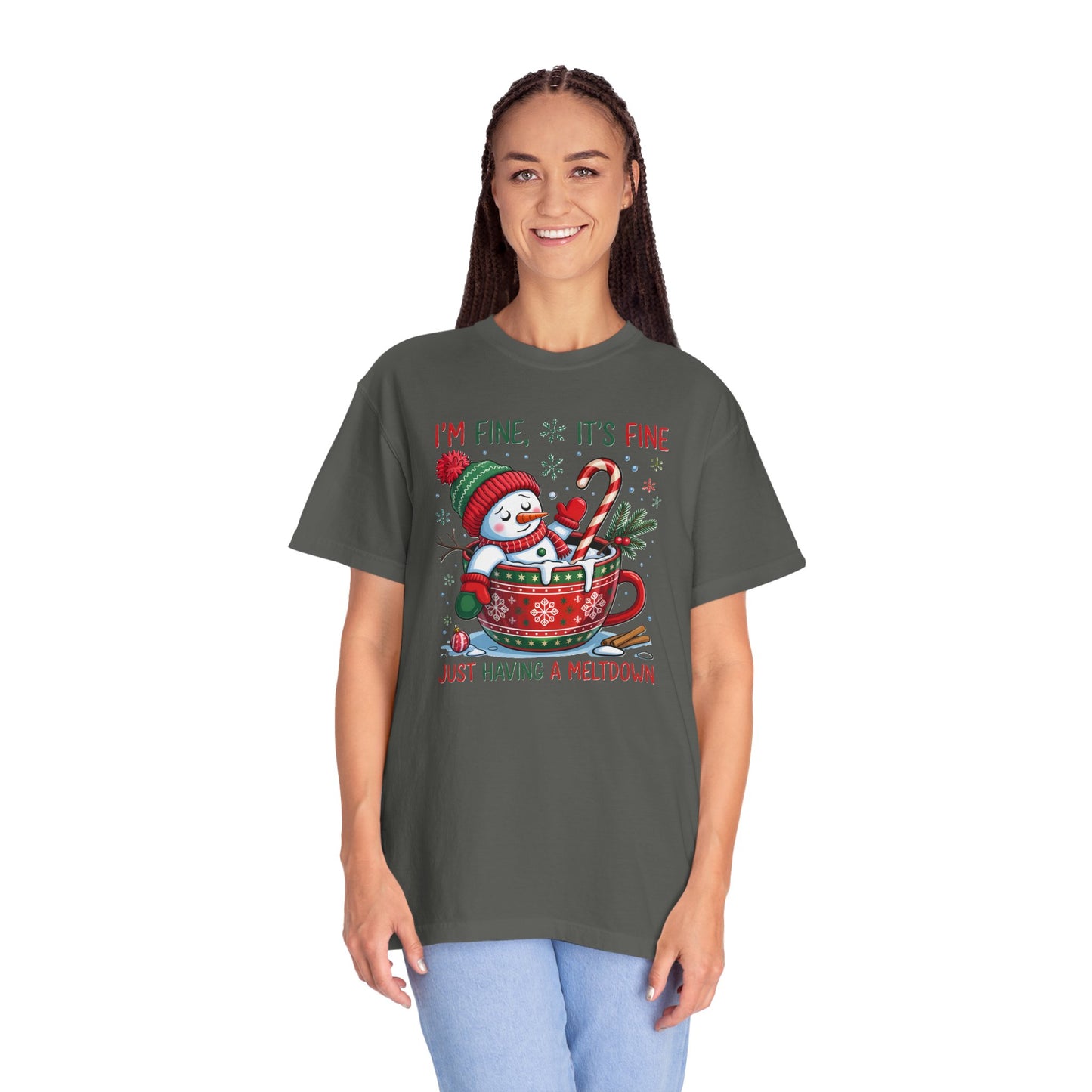 Holiday Snowman T-Shirt — "I'm Fine, It's Fine, Just Having a Meltdown" Christmas Graphic Tee