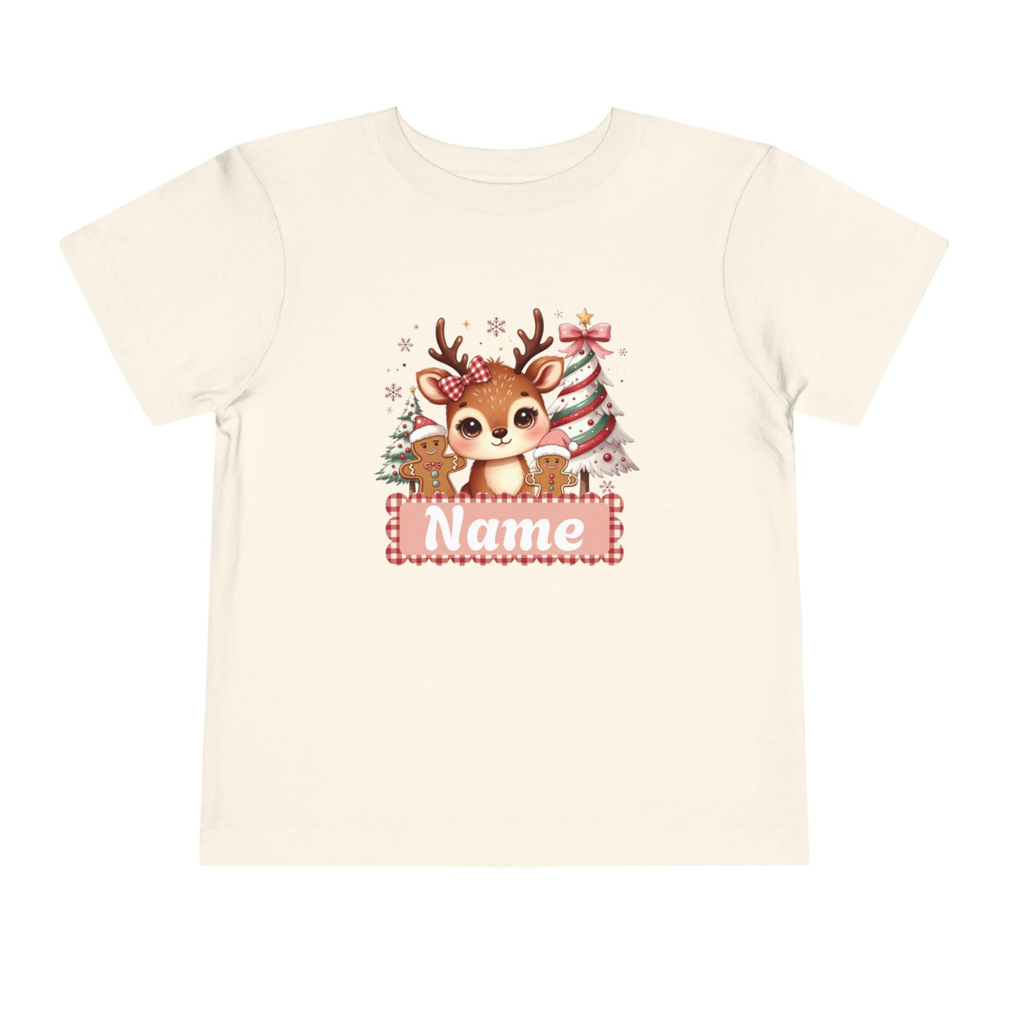 Personalized Toddler Tee - Cute Reindeer Christmas Name Shirt