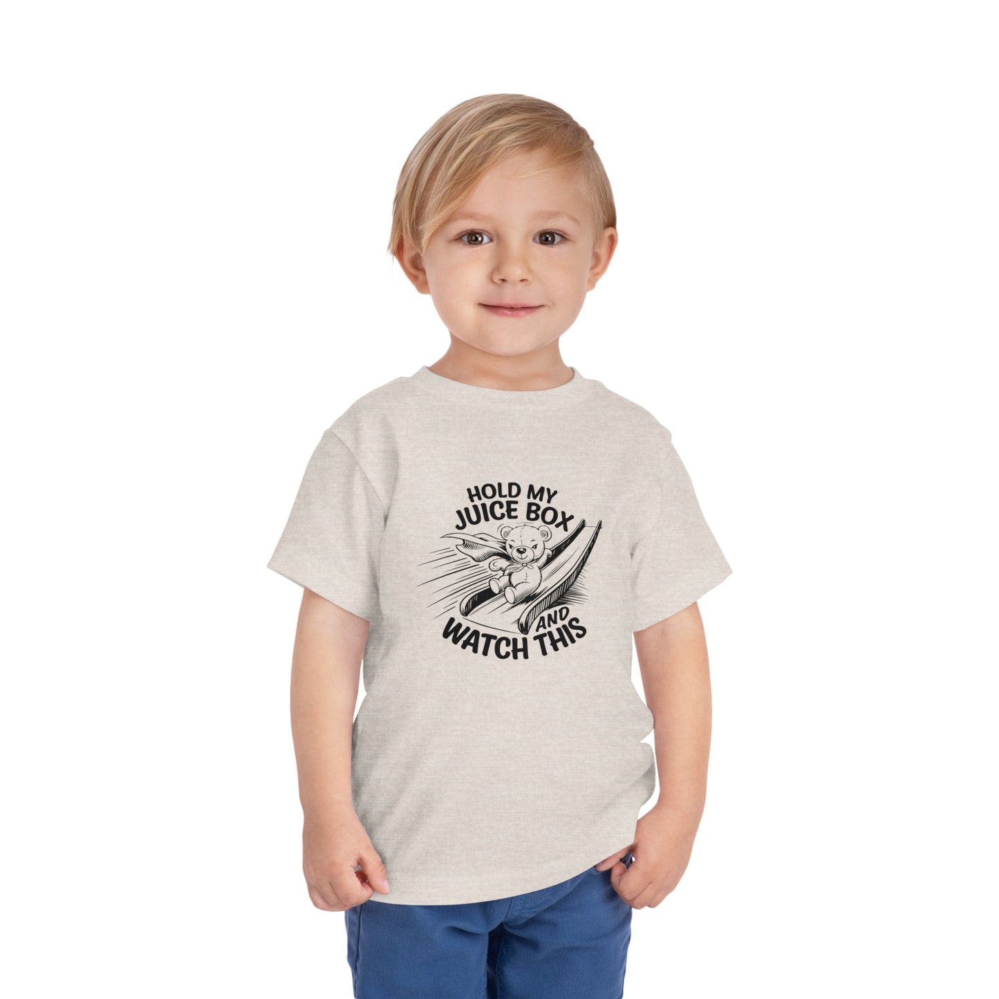 Toddler Short Sleeve Tee - "Hold My Juice Box and Watch This" Fun Kid's Shirt, Birthday Gift, Playdate Apparels, Cute Graphic Tee, [...]