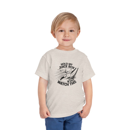 Toddler Short Sleeve Tee - "Hold My Juice Box and Watch This" Fun Kid's Shirt, Birthday Gift, Playdate Apparels, Cute Graphic Tee, [...]