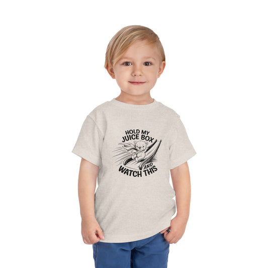 Toddler Short Sleeve Tee - "Hold My Juice Box and Watch This" Fun Kid's Shirt, Birthday Gift, Playdate Apparels, Cute Graphic Tee, [...]