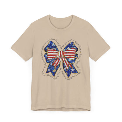 Patriotic Bow Tee - Unisex Jersey Short Sleeve T-Shirt, Independence Day Outfit, Festive Wear, 4th of July Celebration, Casual Summer Shirt