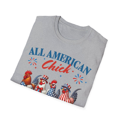 All American Chick T-Shirt, Fun Independence Day Tee, All American Chick Shirt, Cute Farm Animal Apparel, Gift for Chicken Lovers