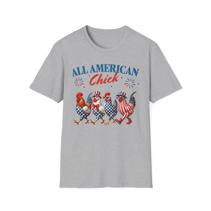 All American Chick T-Shirt, Fun Independence Day Tee, All American Chick Shirt, Cute Farm Animal Apparel, Gift for Chicken Lovers
