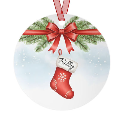 Personalized Metal Ornament — Red Stocking "Billy" Christmas Tree Decoration