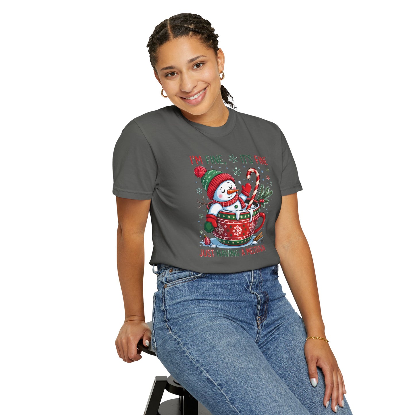 Holiday Snowman T-Shirt — "I'm Fine, It's Fine, Just Having a Meltdown" Christmas Graphic Tee