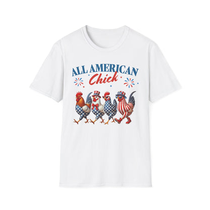 All American Chick T-Shirt, Fun Independence Day Tee, All American Chick Shirt, Cute Farm Animal Apparel, Gift for Chicken Lovers