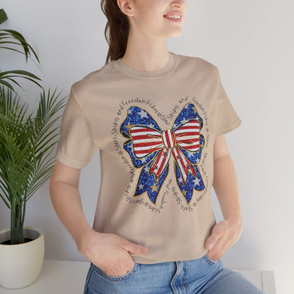Patriotic Bow Tee - Unisex Jersey Short Sleeve T-Shirt, Independence Day Outfit, Festive Wear, 4th of July Celebration, Casual Summer Shirt