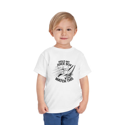 Toddler Short Sleeve Tee - "Hold My Juice Box and Watch This" Fun Kid's Shirt, Birthday Gift, Playdate Apparels, Cute Graphic Tee, [...]