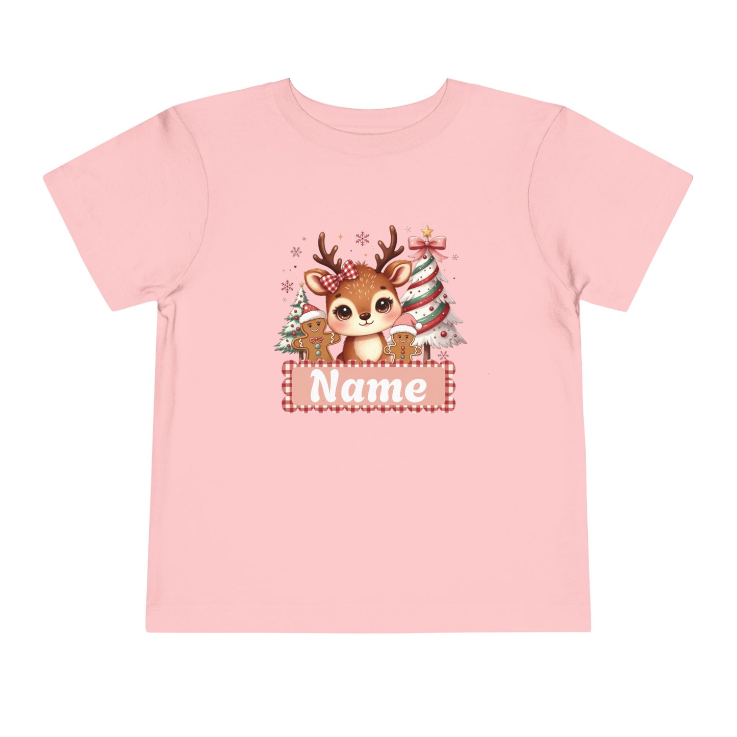 Personalized Toddler Tee - Cute Reindeer Christmas Name Shirt
