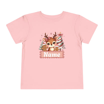 Personalized Toddler Tee - Cute Reindeer Christmas Name Shirt