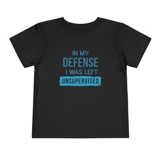 Funny Toddler Tee - "In My Defense I Was Left Unsupervised" - Cute Gift for Kids, Birthday, Fun Playwear, Parent Humor