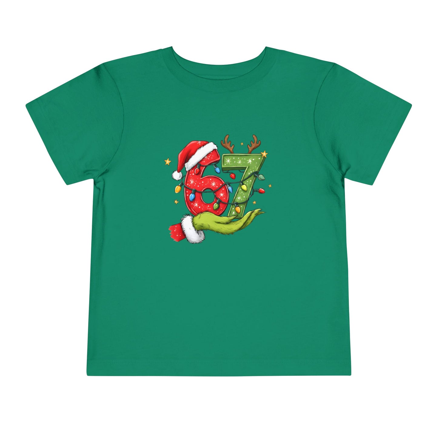 Toddler Tee — Festive "67" Christmas Grinch Reindeer Hat Birthday Shirt