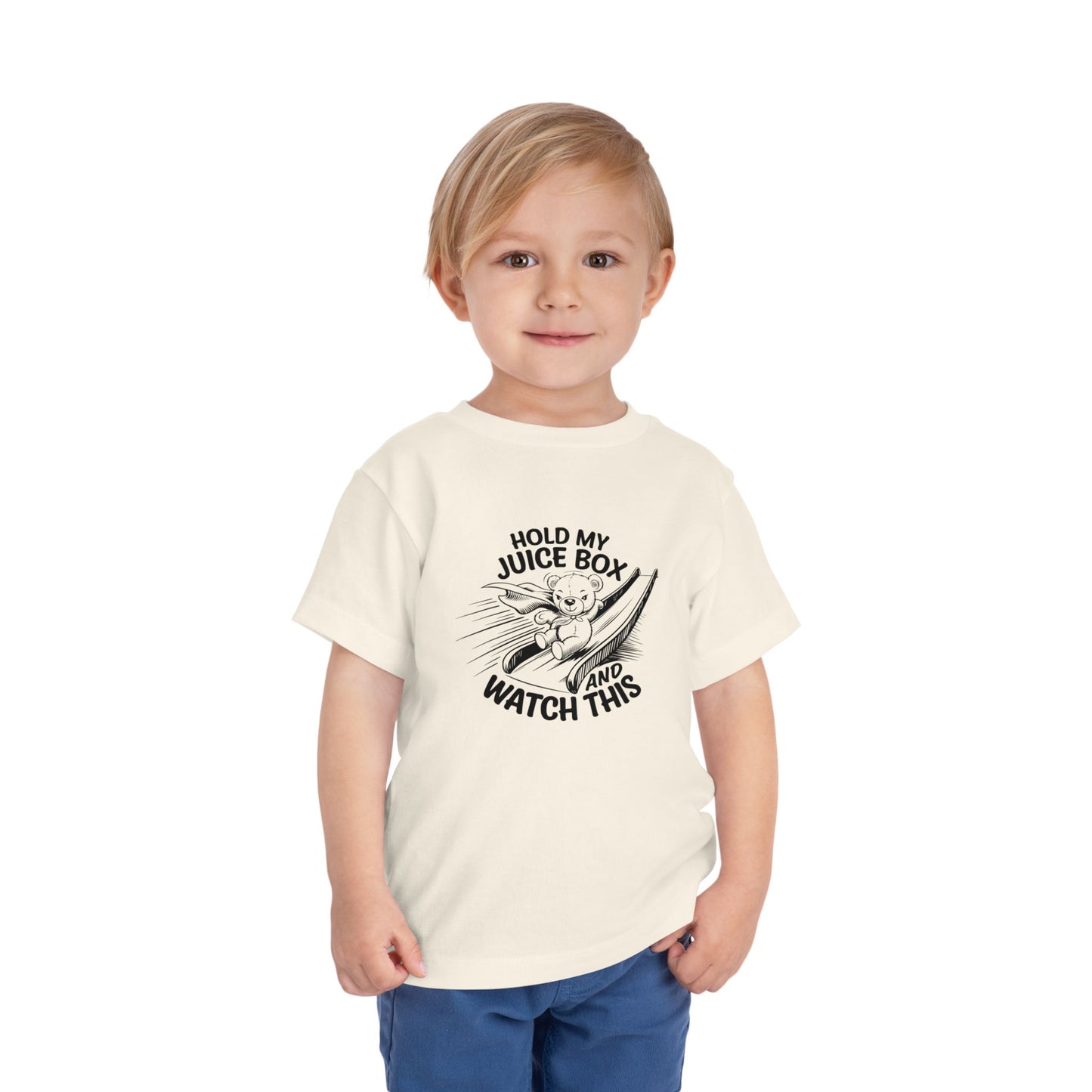 Toddler Short Sleeve Tee - "Hold My Juice Box and Watch This" Fun Kid's Shirt, Birthday Gift, Playdate Apparels, Cute Graphic Tee, [...]
