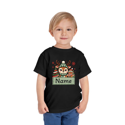 Personalized Toddler Tee — Cute Reindeer Christmas Name Shirt