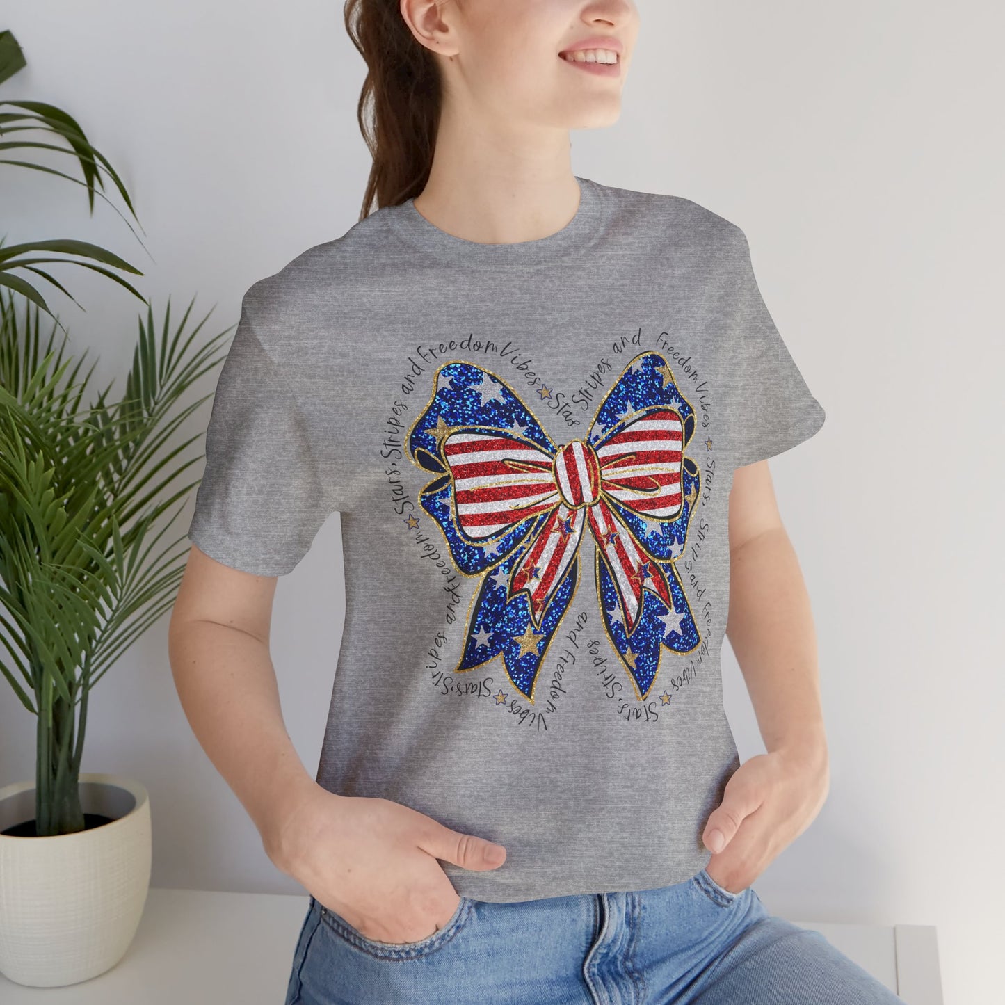 Patriotic Bow Tee - Unisex Jersey Short Sleeve T-Shirt, Independence Day Outfit, Festive Wear, 4th of July Celebration, Casual Summer Shirt