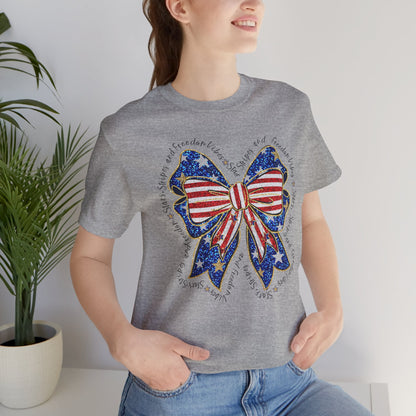 Patriotic Bow Tee - Unisex Jersey Short Sleeve T-Shirt, Independence Day Outfit, Festive Wear, 4th of July Celebration, Casual Summer Shirt