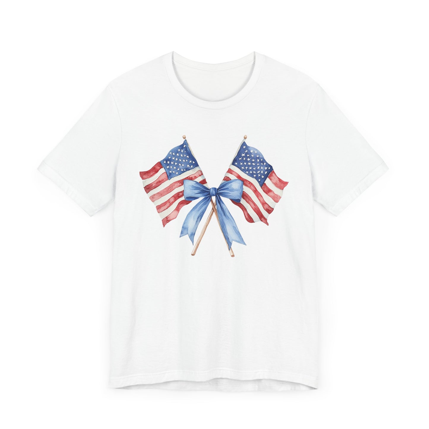 Patriotic Tee with Two American Flags and Bow, Independence Day Shirt, Fourth of July Outfit, Summer BBQ Apparel, Unisex T-Shirt for [...]
