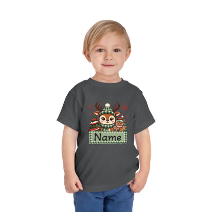 Personalized Toddler Tee — Cute Reindeer Christmas Name Shirt