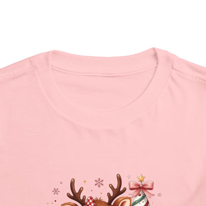 Personalized Toddler Tee - Cute Reindeer Christmas Name Shirt