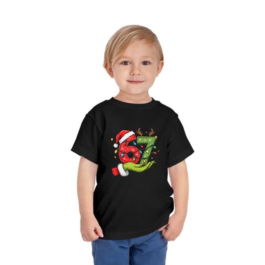 Toddler Tee — Festive "67" Christmas Grinch Reindeer Hat Birthday Shirt