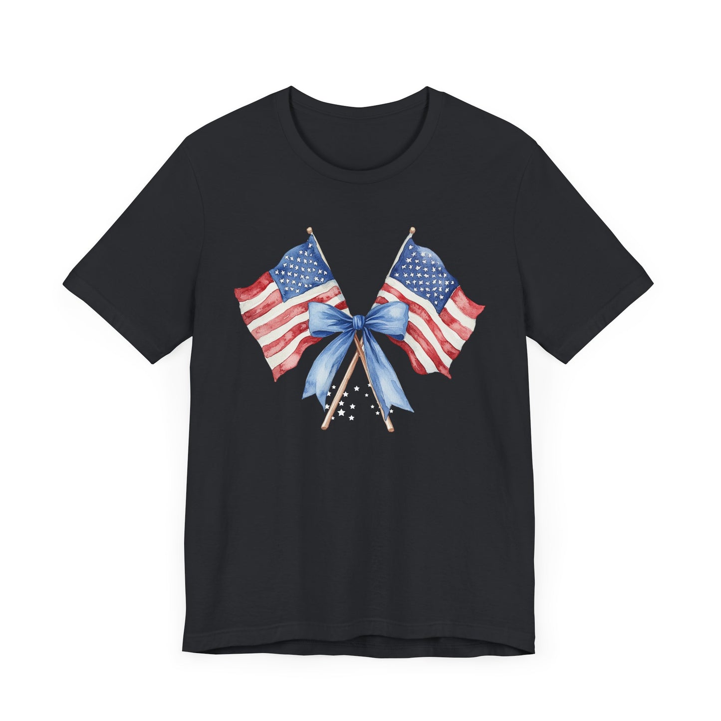 Patriotic Tee with Two American Flags and Bow, Independence Day Shirt, Fourth of July Outfit, Summer BBQ Apparel, Unisex T-Shirt for [...]