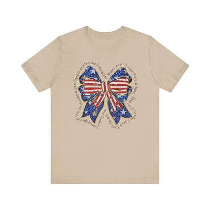 Patriotic Bow Tee - Unisex Jersey Short Sleeve T-Shirt, Independence Day Outfit, Festive Wear, 4th of July Celebration, Casual Summer Shirt
