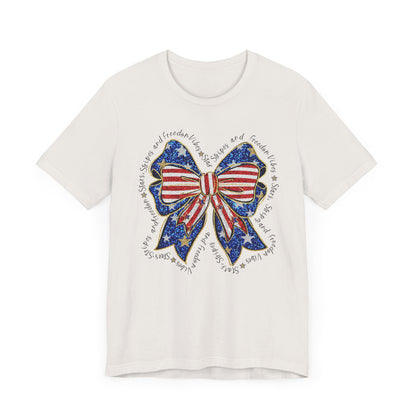 Patriotic Bow Tee - Unisex Jersey Short Sleeve T-Shirt, Independence Day Outfit, Festive Wear, 4th of July Celebration, Casual Summer Shirt