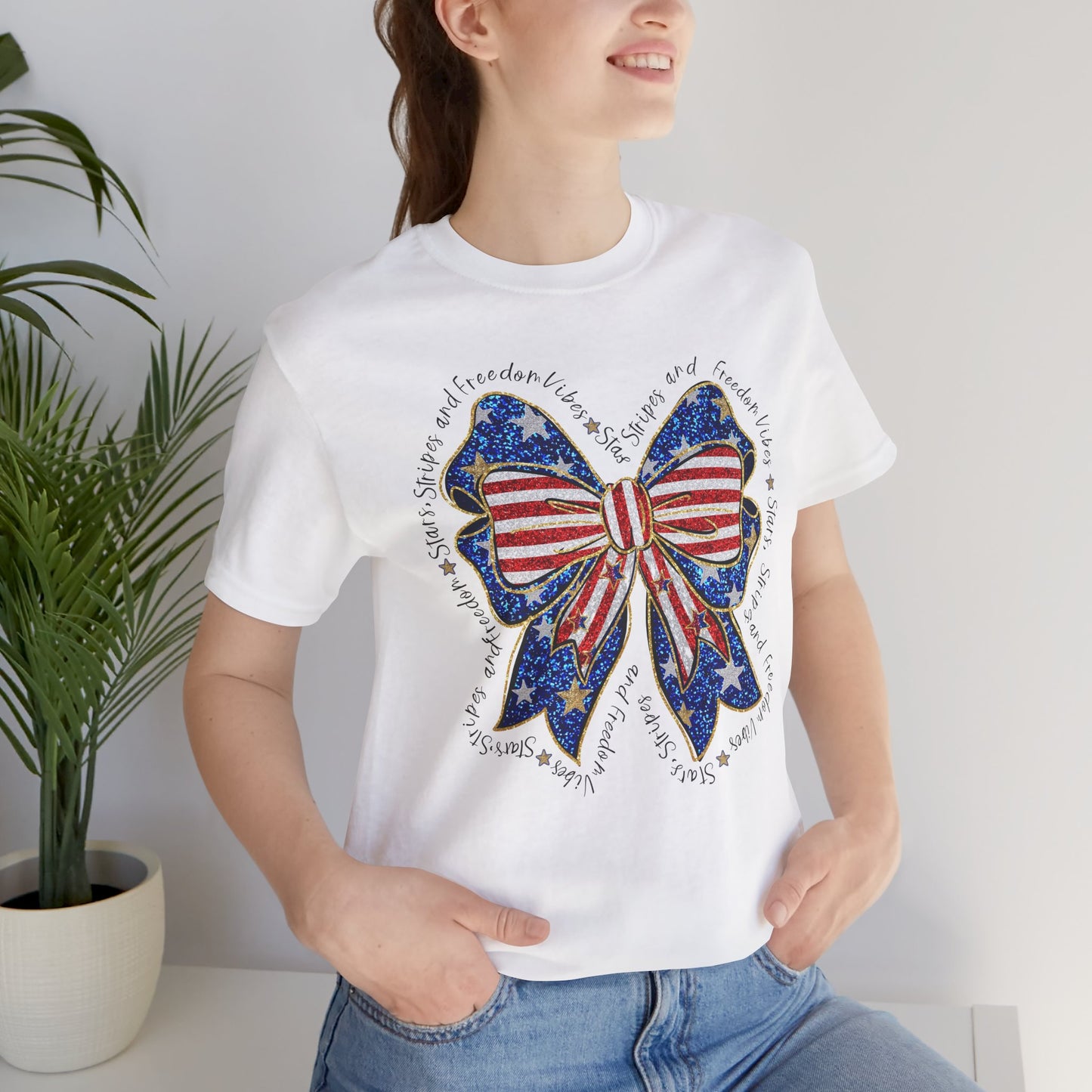 Patriotic Bow Tee - Unisex Jersey Short Sleeve T-Shirt, Independence Day Outfit, Festive Wear, 4th of July Celebration, Casual Summer Shirt