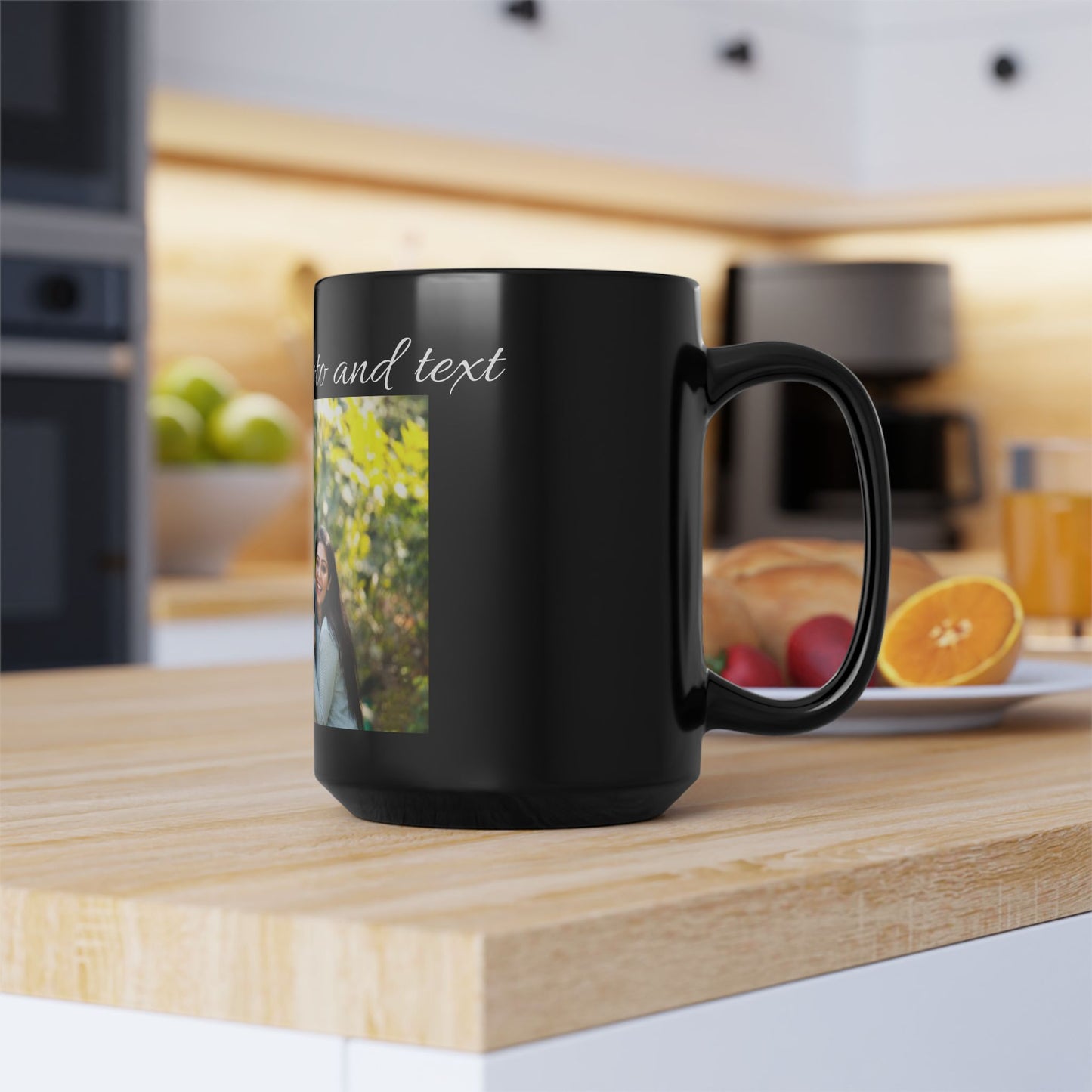 Personalized Photo Black Mug — Custom Name & Text 15oz
