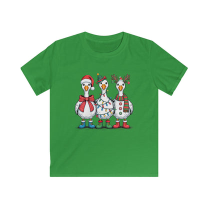 Kids Christmas Duck Tee — Festive Trio with Santa Hat, Lights & Reindeer Antlers