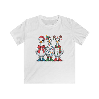 Kids Christmas Duck Tee — Festive Trio with Santa Hat, Lights & Reindeer Antlers